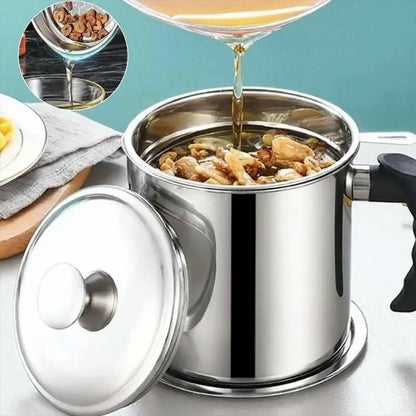 1 Count Modern Kitchen Oil Dispenser with Tray & Lid,Stainless Steel Oil Pot with Filter,Bacon Grease Container, Cooking Oil Can, Kitchenware, Utensils, Kitchen Gadgets