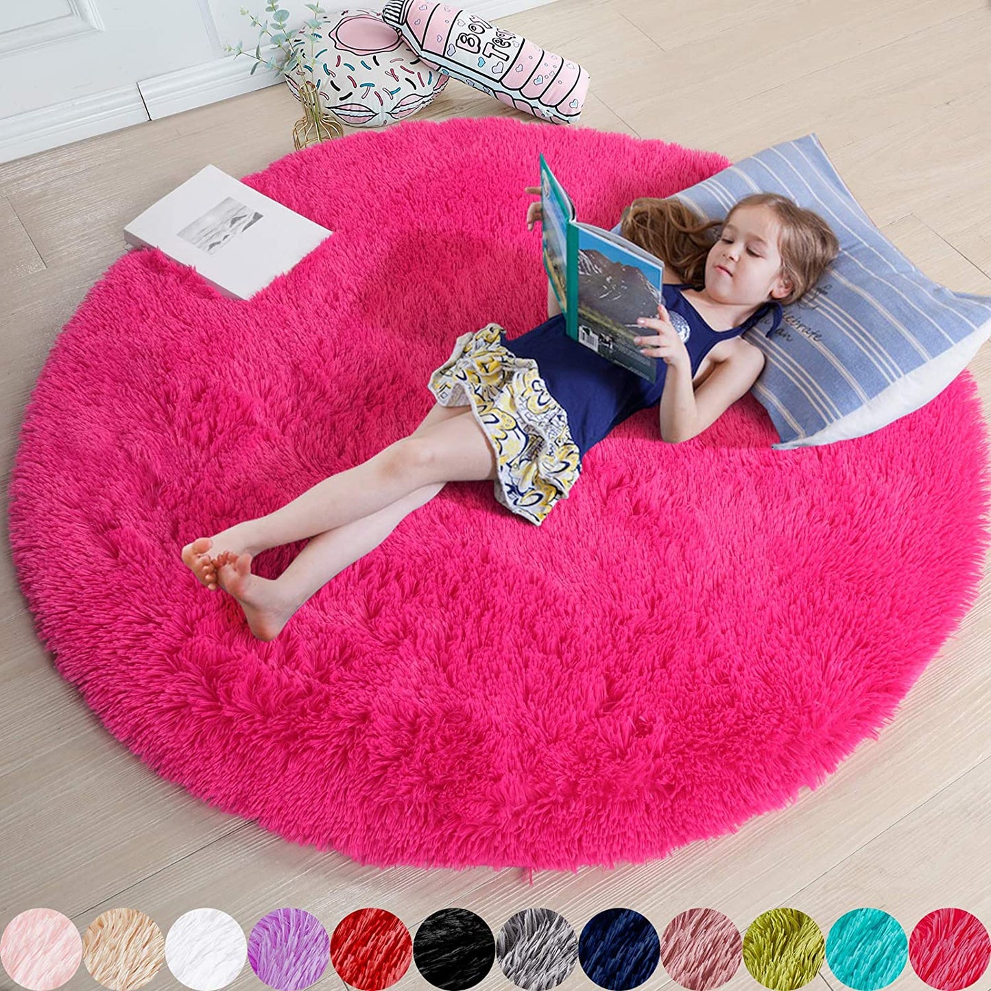 Hot Pink Round Plush Shag Rug 4 ft