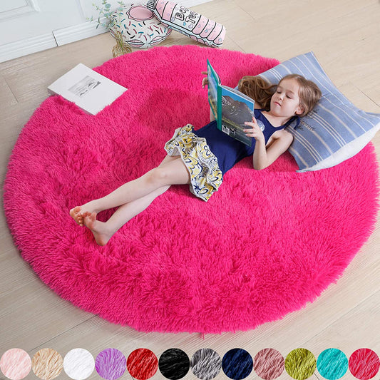 Hot Pink Round Plush Shag Rug 4 ft