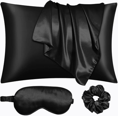 Black Satin Pillowcase Set with Eye Mask & Scrunchie
